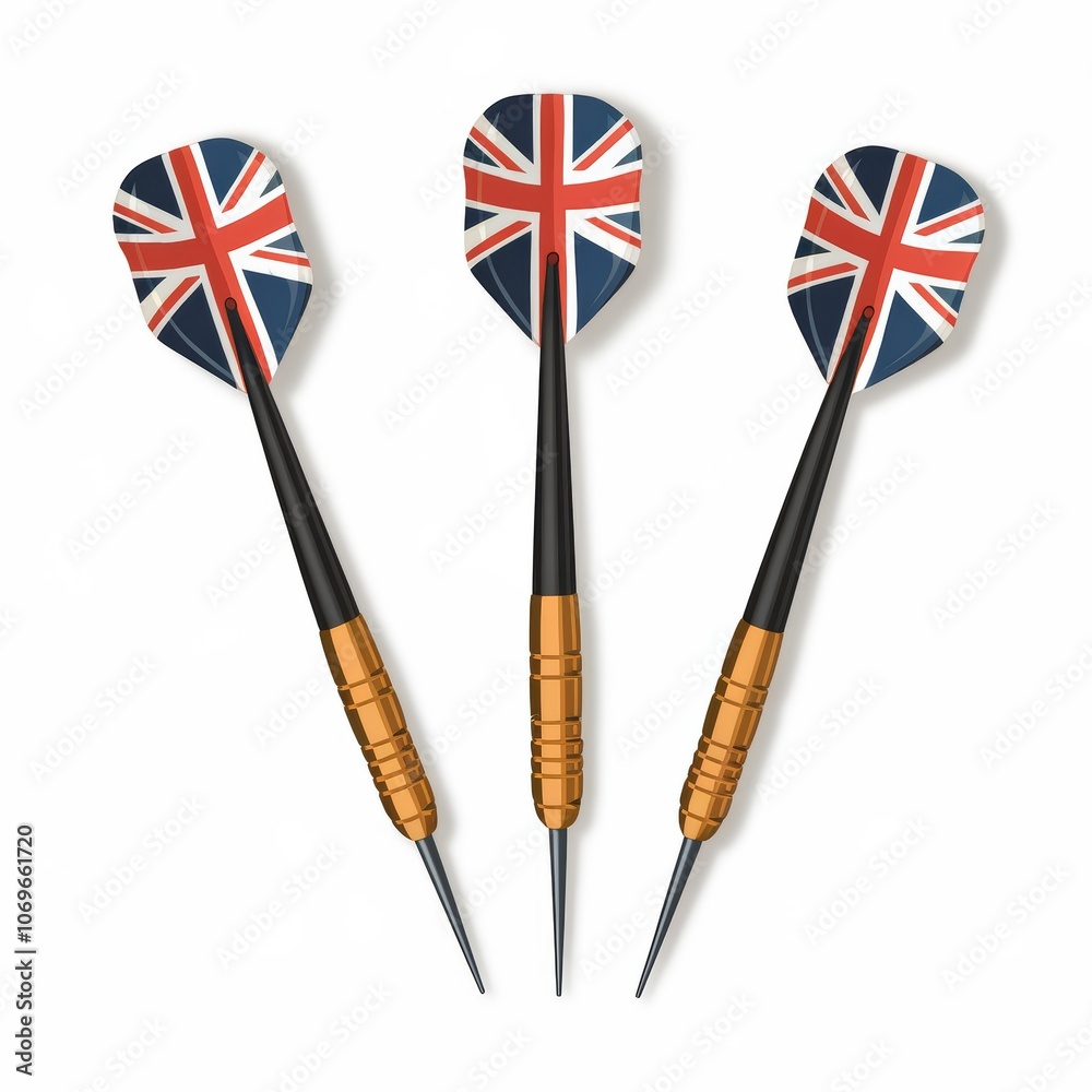 darts on white background with a british flag on the flights, illustration darts on white background with a british flag on the flights, illustration