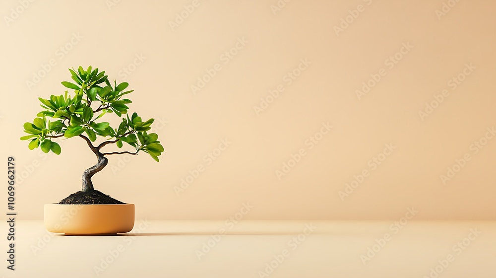 A small bonsai tree is sitting in a pot on a white background A small bonsai tree is sitting in a pot on a white background