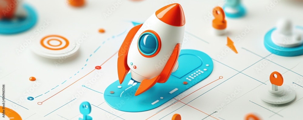 Obraz premium Rocket launching toward new heights exploring the dynamics of growth through upward trends and innovation