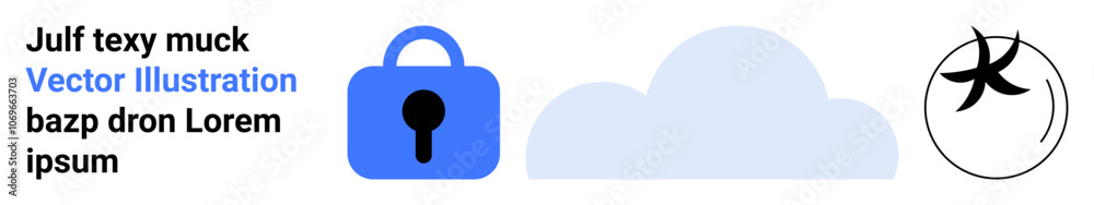 Secure cloud computing visual with blue lock icon, light blue cloud, abstract black checkmark. Ideal for technology, cybersecurity, cloud services, data protection, software applications, online Secure cloud computing visual with blue lock icon, light blue cloud, abstract black checkmark. Ideal for technology, cybersecurity, cloud services, data protection, software applications, online