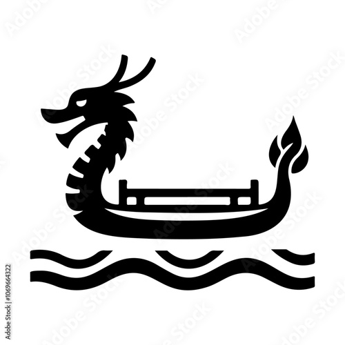 A black silhouette dragon boat vector icon design