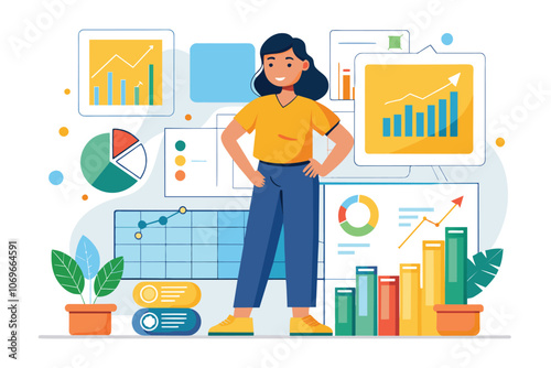 Successful Businesswoman Reviewing Financial Data and Charts