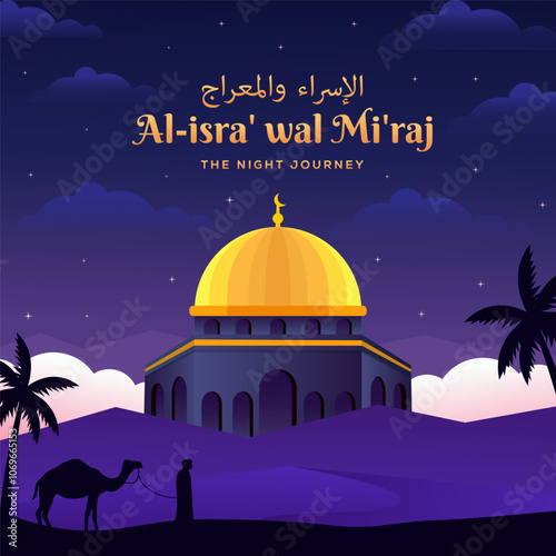 gradient isra miraj the night journey illustration with al aqsa mosque