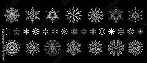 Snowflakes icon collection. Graphic modern black and white ornament.