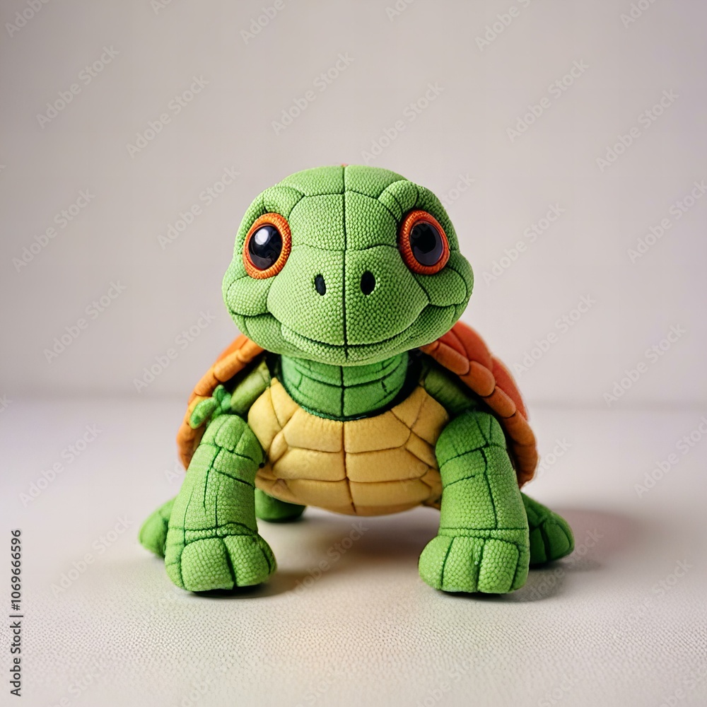 Fototapeta premium Cute turtle plush toy on a white background