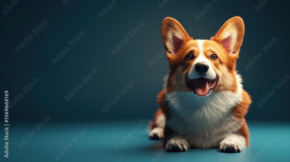 Adorable dog corgi on dark blue background, 3d rendering, AI generated image Adorable dog corgi on dark blue background, 3d rendering, AI generated image