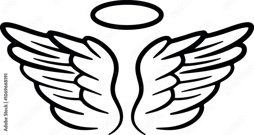 Fototapeta premium Tribal angel wings and halo tattoo design