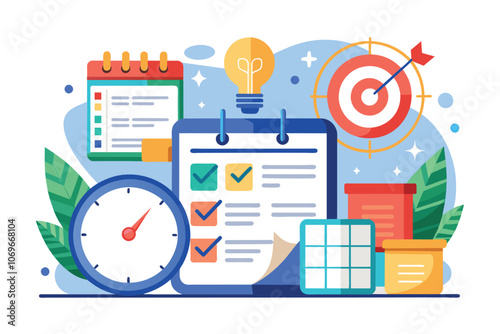 Colorful Illustration of Time Management and Goal Setting