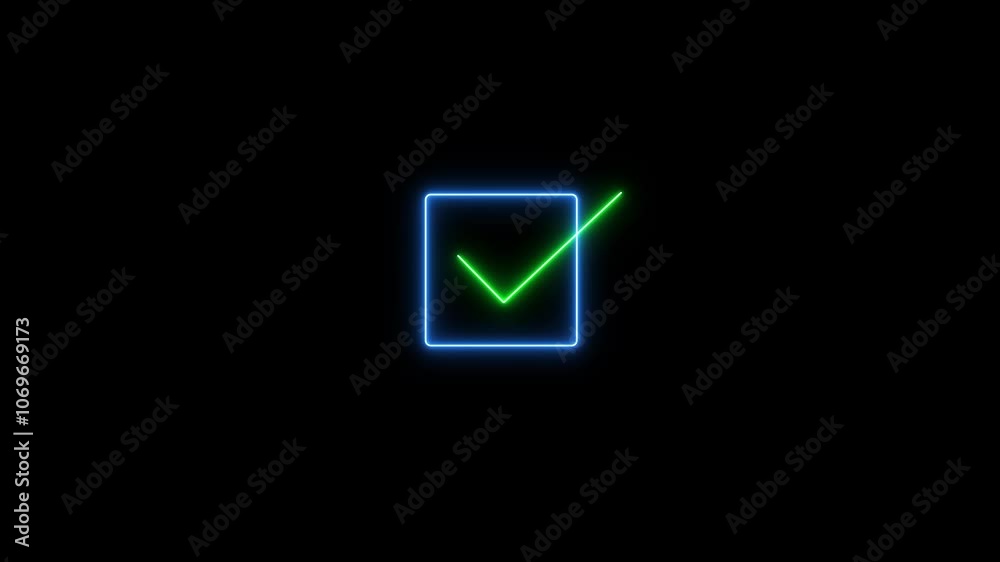 glowing neon check mark icon animation. ok , [done, completed check mark glowing neon check mark icon animation. ok , [done, completed check mark