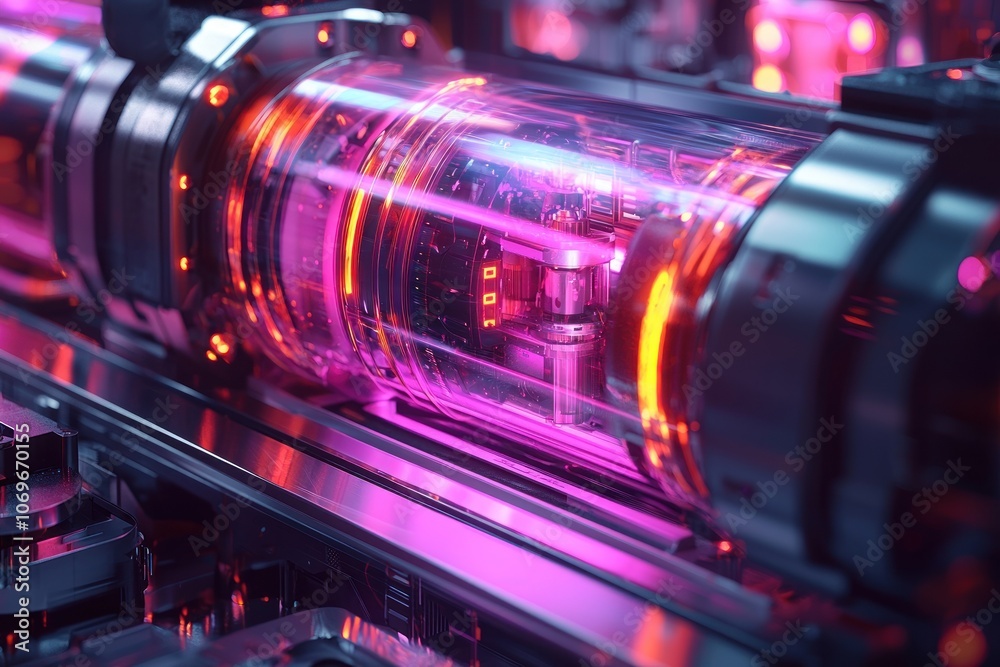 Futuristic Technology with Glowing Tubes and Mechanisms Futuristic Technology with Glowing Tubes and Mechanisms