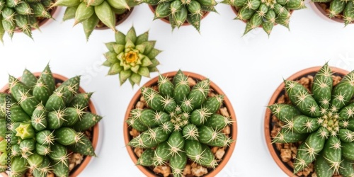 A collection of various cactus plants isolated on a white background, variety, growth photo