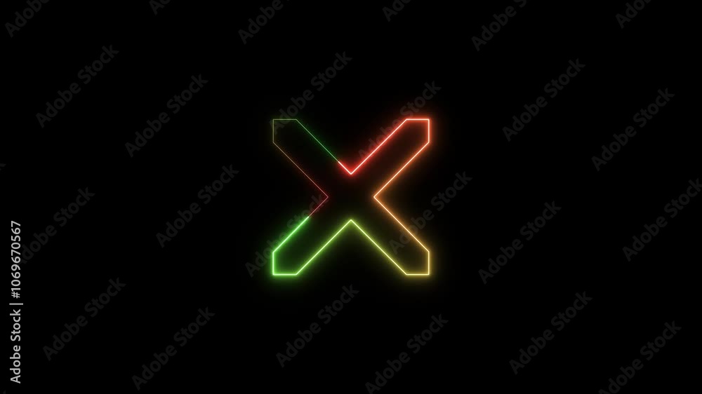 Cancel cross icon glowing neon color animation black background Cancel cross icon glowing neon color animation black background