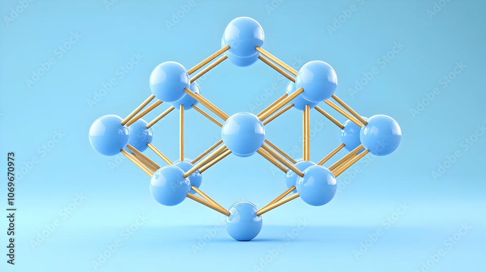 3D Abstract Structure with Blue Spheres and Gold Bars 3D Abstract Structure with Blue Spheres and Gold Bars