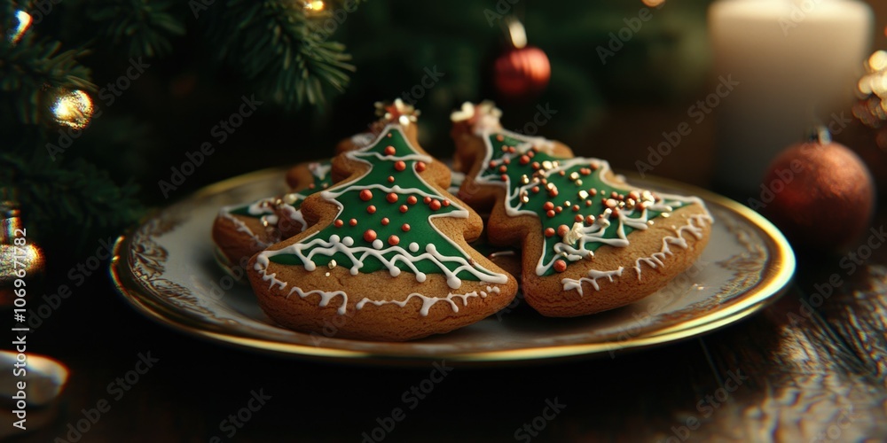 Fototapeta premium Holiday Cheer with Festive Cookies and Christmas Decorations