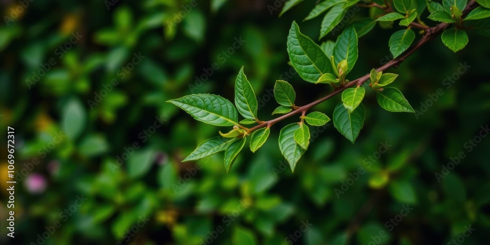 Obraz premium Lush green leaves nestled in the corners of a frame, fresh, garden