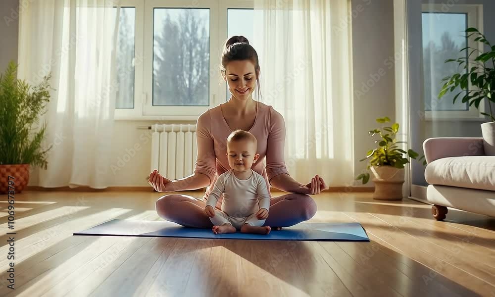 Mom Doing Yoga with Baby