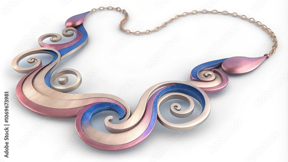 Abstract Metal Necklace with Swirling Patterns and a Gold Chain Abstract Metal Necklace with Swirling Patterns and a Gold Chain