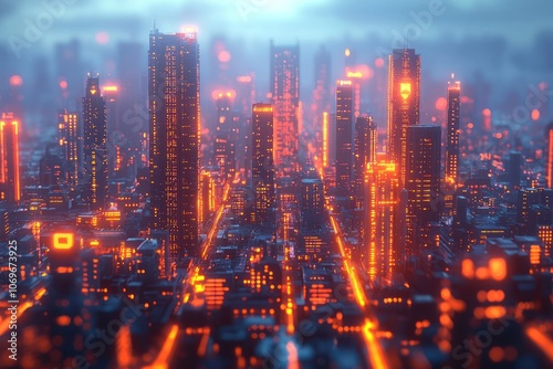 Futuristic Cityscape with Glowing Lights and Skyscrapers