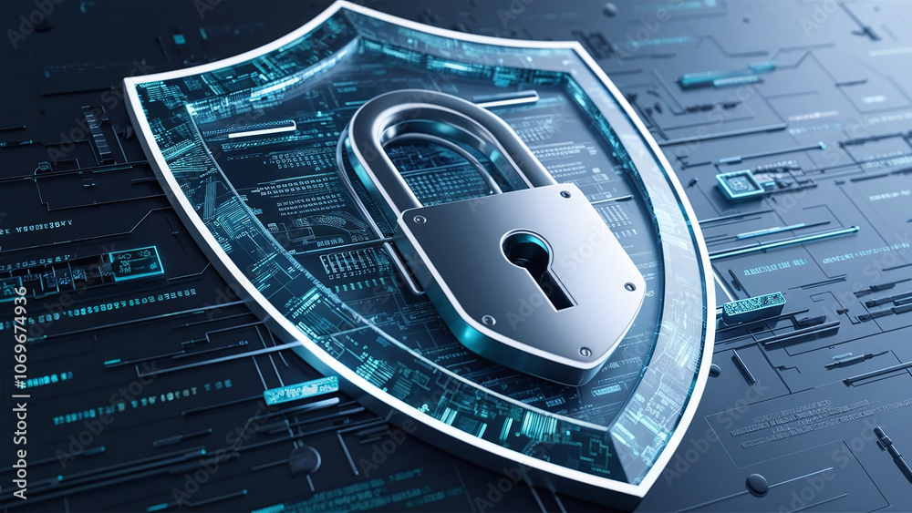 Cybersecurity Shield with Data Encryption and Digital Protection Symbol ...