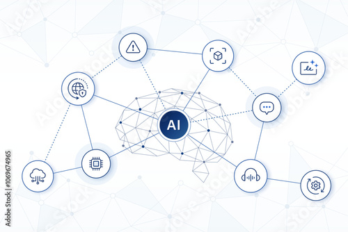 AI technology concept with AI brain neural network background. editable stroke icons vector illustration