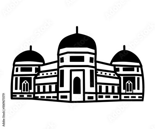 Mosque black and white illustration