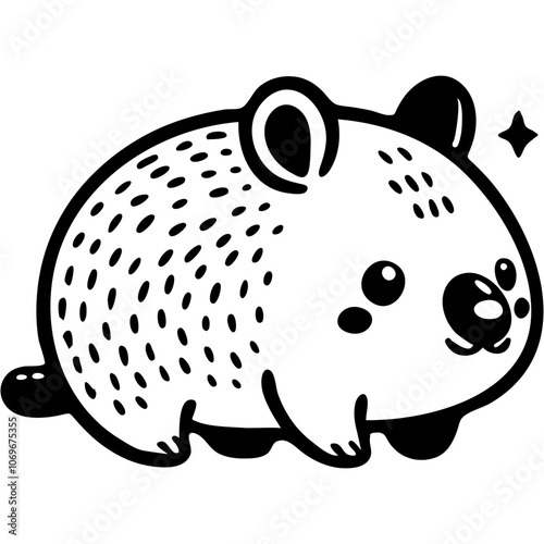 Slow moving Australian rodent wombat in monochrome. Simple minimalistic vector in black ink drawing on transparent background