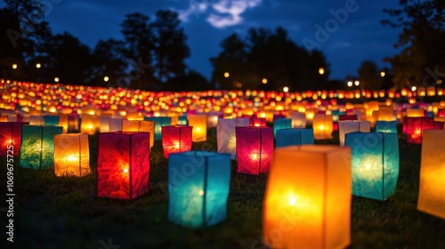 Illuminated Serenity: Stunning Lantern Festival with Glowing Rows of Lanterns Against Night Sky