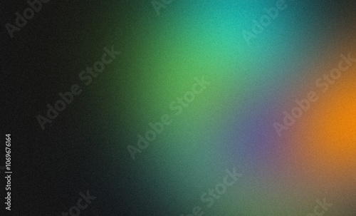 Abstract glowing color spots, spotlight grainy backdrop design. Blue orange purple color, wave shaped noisy gradient on dark, vibrant color flow, bright, shine, poster, banner, header, cover