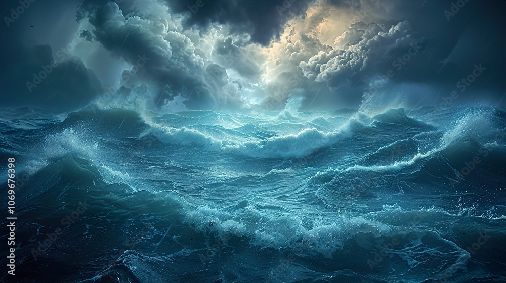 Fototapeta premium Stormy Sea with Dramatic Clouds - Nature Photography