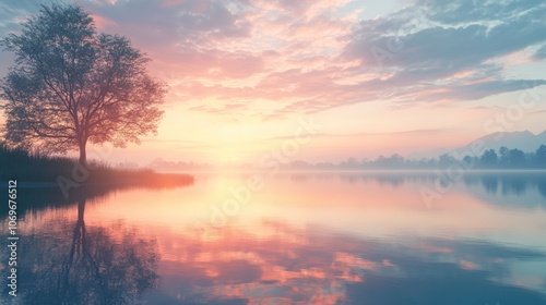 Serene Sunrise Over a Tranquil Lake