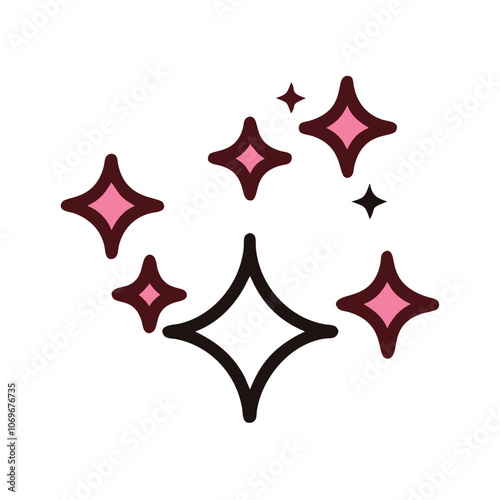 Pink Sparkles Cluster with Bold Outline, Illustration of pink sparkles with a bold dark outline, symbolizing shine, magic, and a playful, decorative effect.
