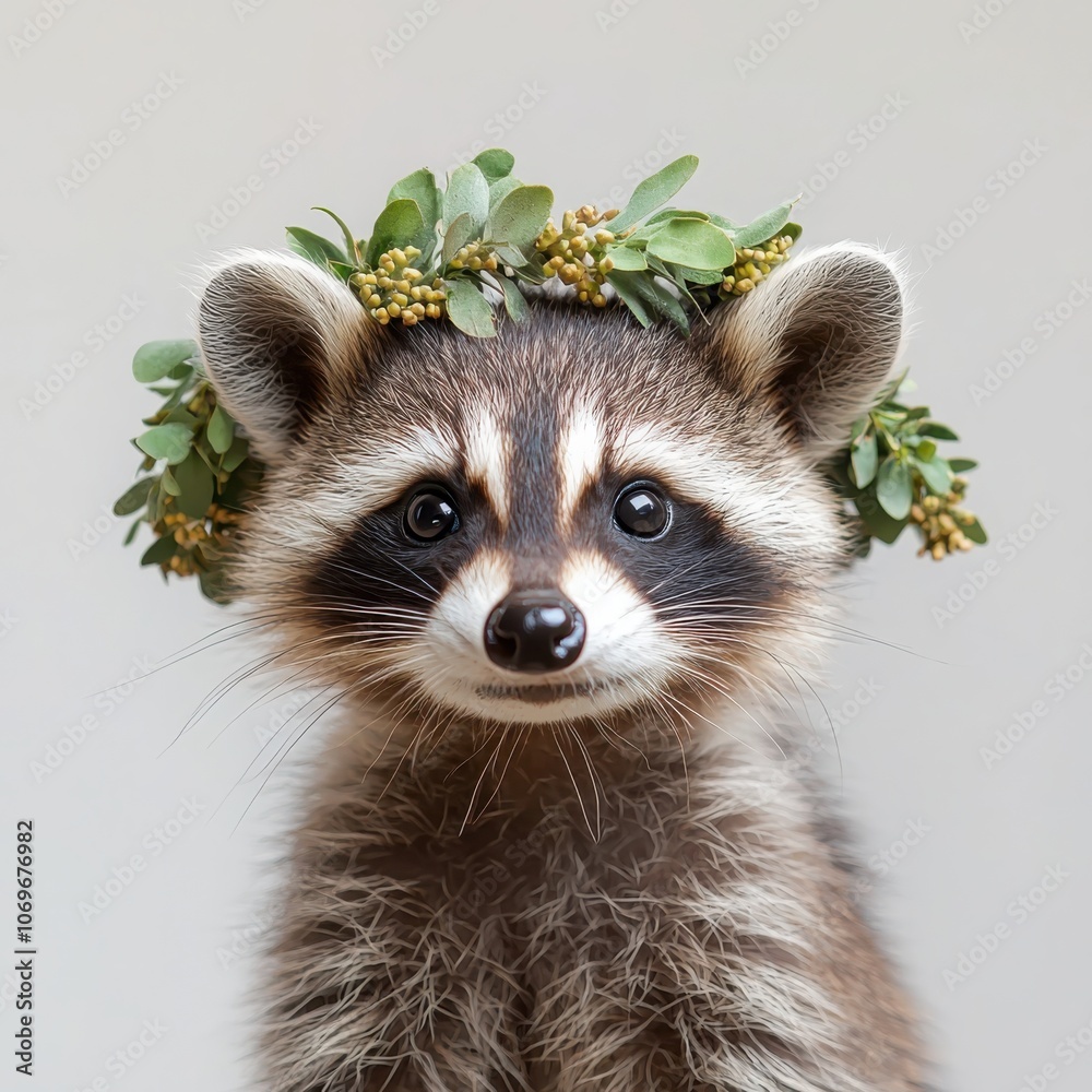 Adorable baby raccoon dressed in festive garland for a playful holiday celebration capturing the spirit of joy Adorable baby raccoon dressed in festive garland for a playful holiday celebration capturing the spirit of joy