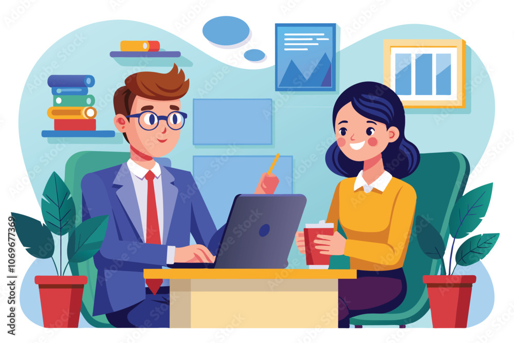 Businessman Presenting Ideas to Colleague at Office Desk Businessman Presenting Ideas to Colleague at Office Desk