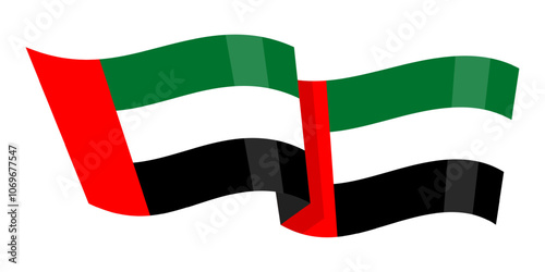 Vector illustration of wavy United Arab Emirates flag on transparent background