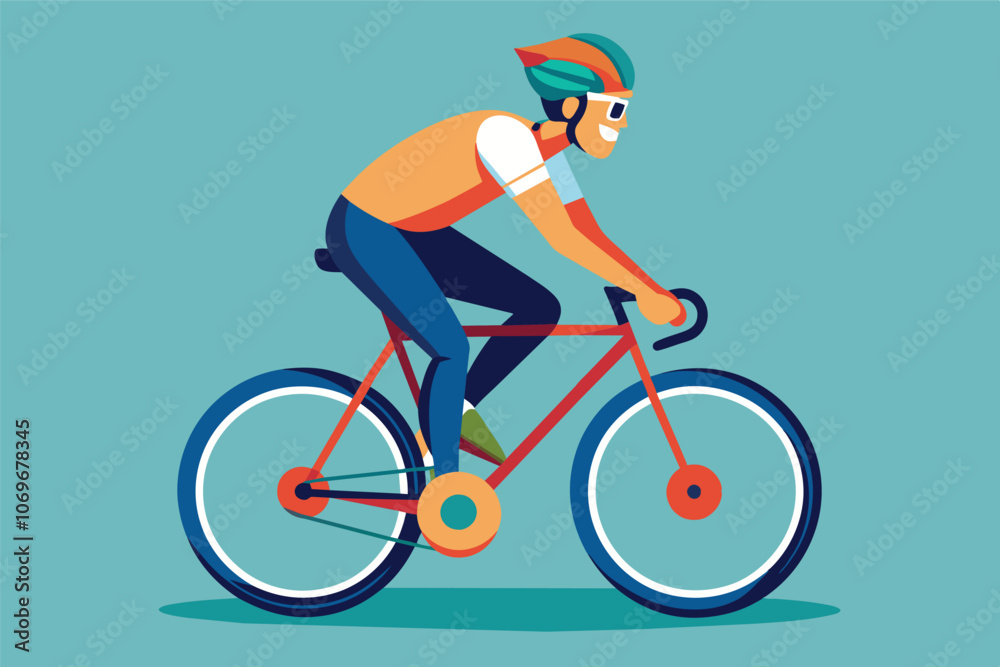 Fototapeta premium Man Riding Bicycle on Blue Background