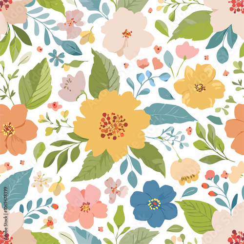 Colorful floral hand drawn seamless pattern