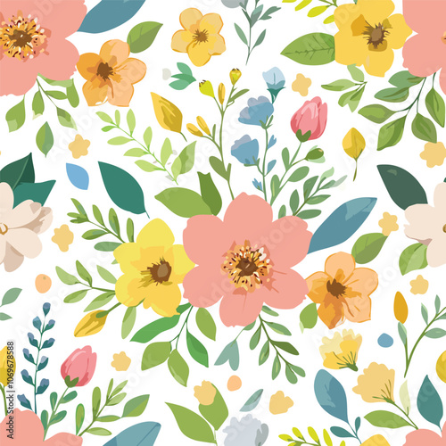 Colorful floral hand drawn seamless pattern