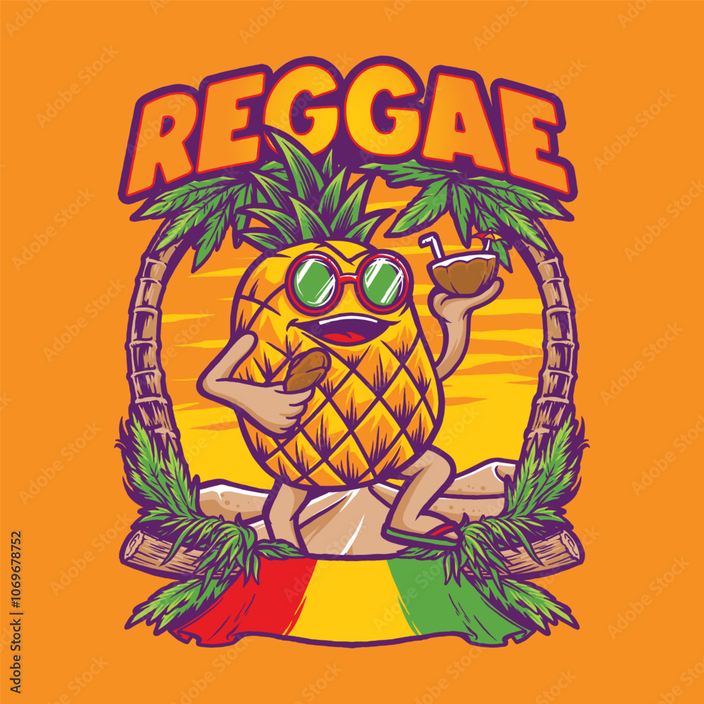 Pineapple Dance Pineapple Reggae Cartoon Vector Illustration