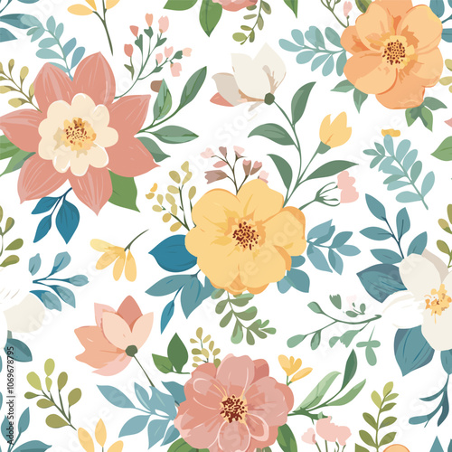 Colorful floral hand drawn seamless pattern