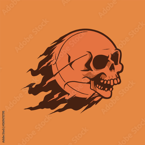 Skull Basket Ball Logo Charater Vector Illustration