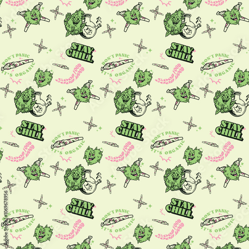 Stay Chill Smoke Weed Pattern Vector Illustration