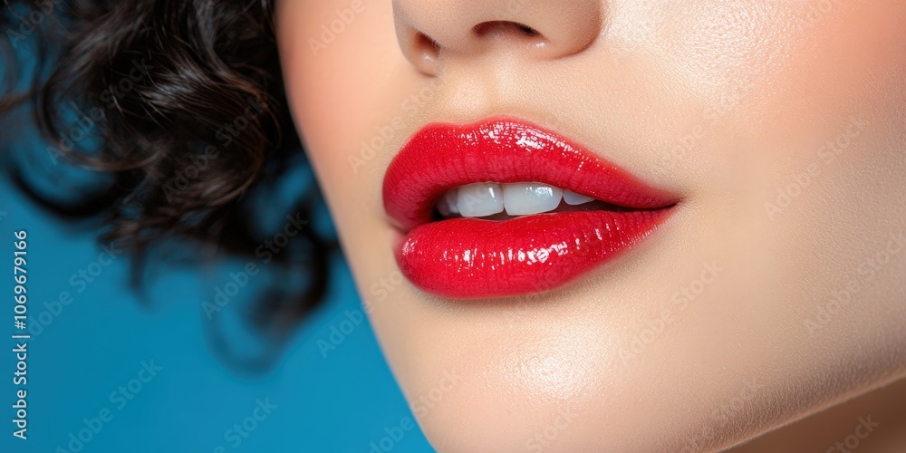 Close Up Of Red Lips Open Mouth Glossy Lipstick Beauty Portrait Close Up Of Red Lips Open Mouth Glossy Lipstick Beauty Portrait