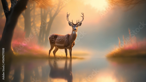 Deer in the sunser photo