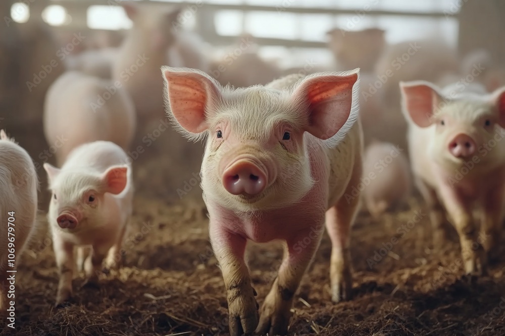 Pigs are walking on the farm, with chickens walking beside them , Generative AI Pigs are walking on the farm, with chickens walking beside them , Generative AI