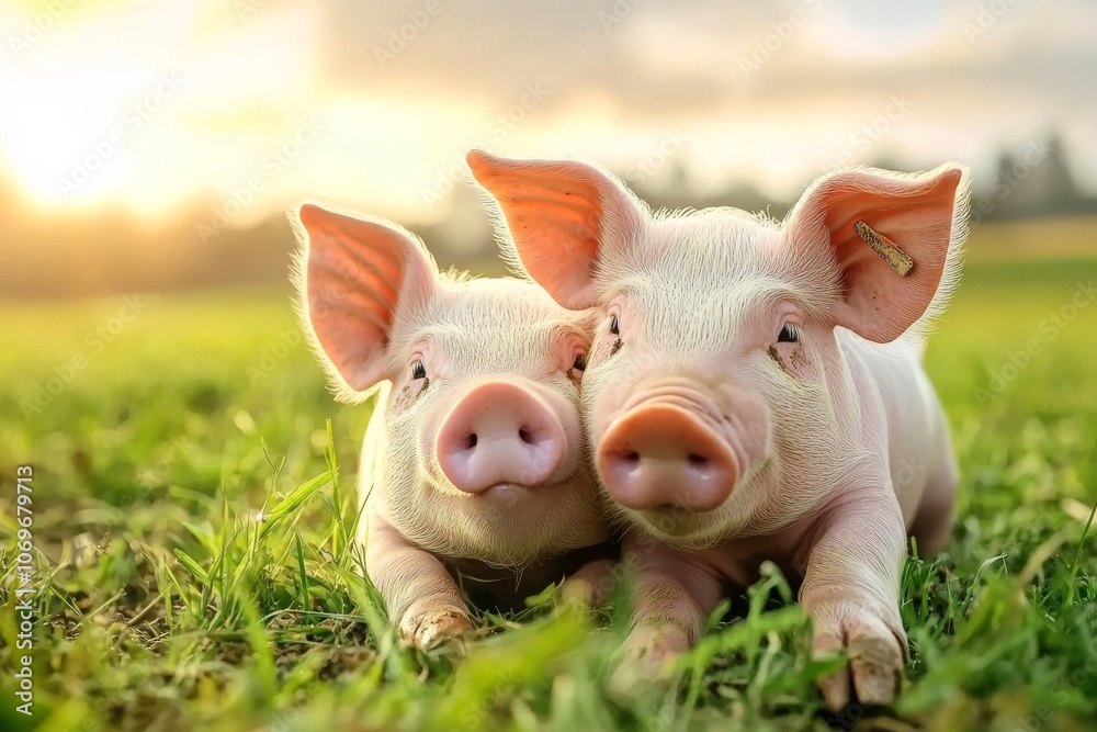 Photo of pig on the farm , Generative AI Photo of pig on the farm , Generative AI