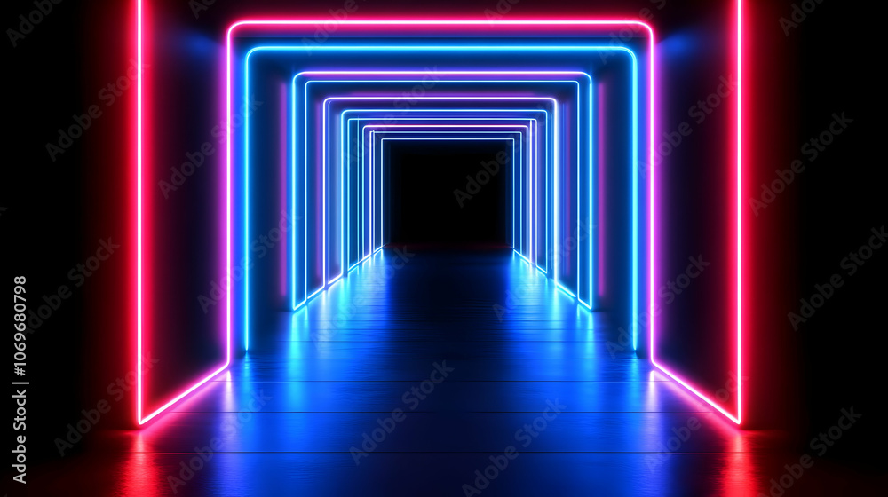 Abstract 3D Neon Light Background with Blue and Red Glowing Frames Abstract 3D Neon Light Background with Blue and Red Glowing Frames