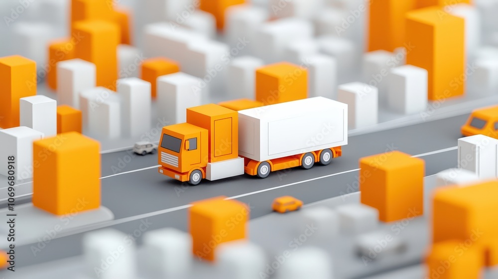 Delivery Truck Navigating City Traffic Congestion 3D Illustration