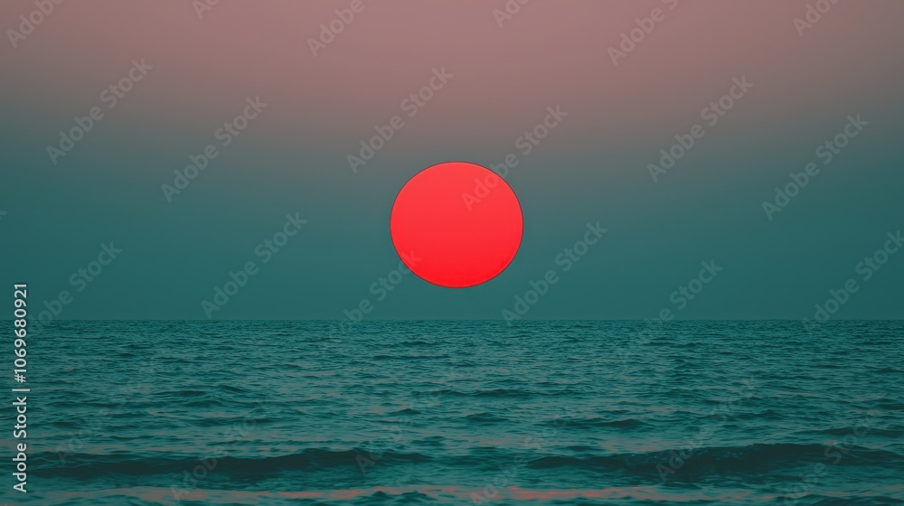 Dramatic Red Sunset Over Ocean Horizon Dramatic Red Sunset Over Ocean Horizon
