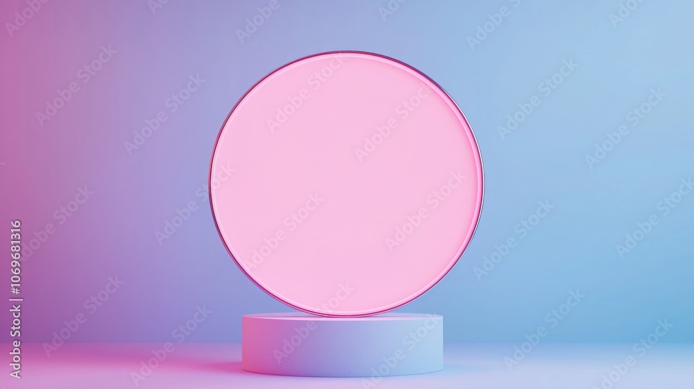 A minimalistic circular lamp emits a soft pink glow against a gradient background, creating a modern and stylish ambiance. A minimalistic circular lamp emits a soft pink glow against a gradient background, creating a modern and stylish ambiance.