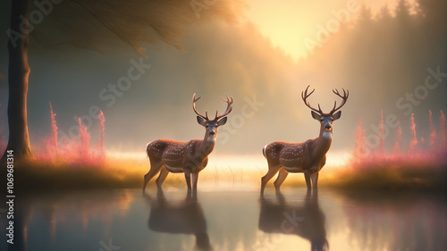 Deer in the sunser photo